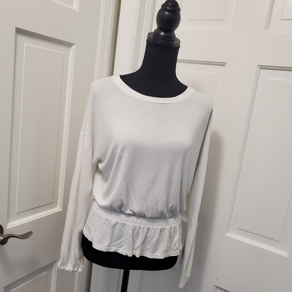 Banana Republic White Gathered Hem Knit Top Size XS, casual, comfy